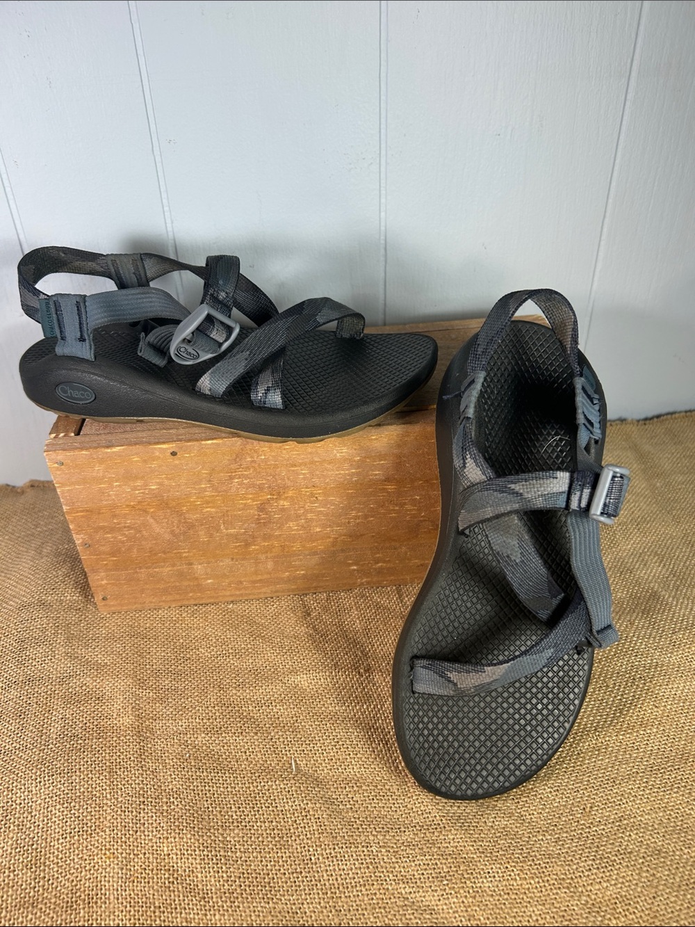 Chaco Blue and Gray Strappy Outdoor Sandals